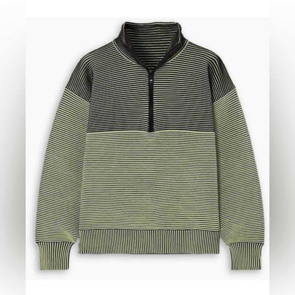 Nagnata Women's Green Space For Giants Ribbed Striped Cotton Sweatshirt S/M